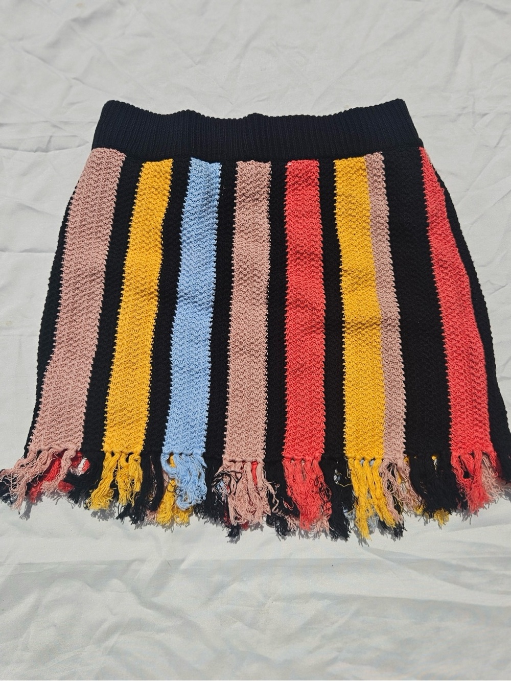Striped Knit Fringe Mini Skirt